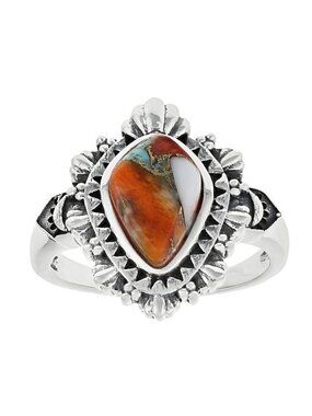 Spiny Oyster Shell And Turquoise Ring Sterling Silver Size 8